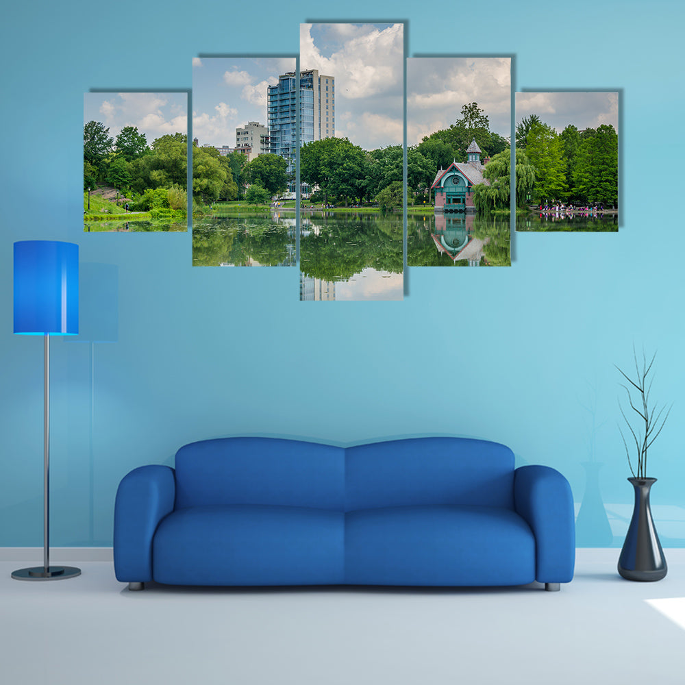 Harlem Meer in Central Park, Manhattan, New York City multi panel canvas wall art