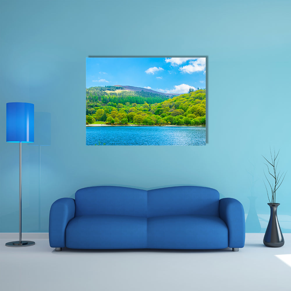 Aerial view of the upper lake in Glendalough, Ireland multi panel canvas wall art