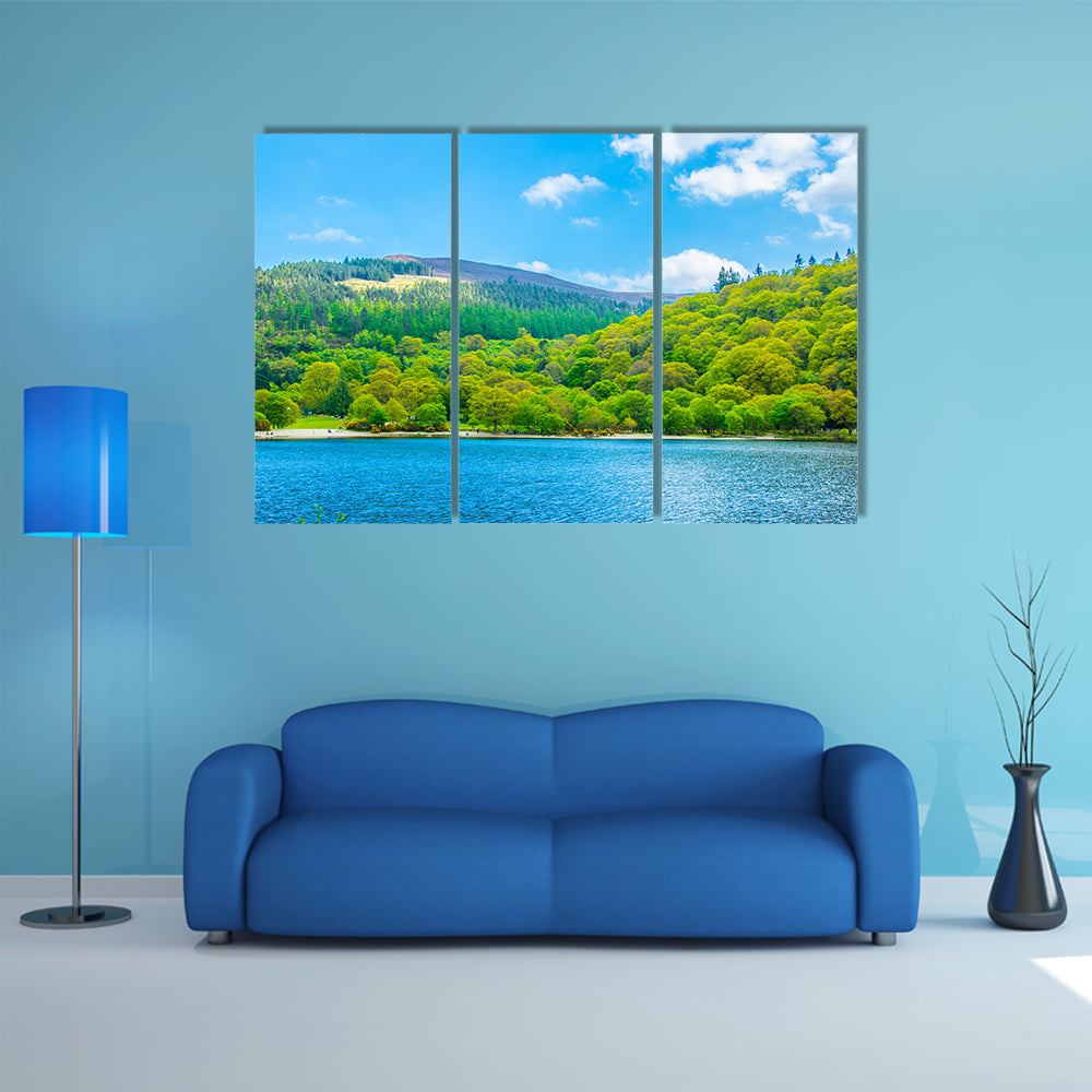 Aerial view of the upper lake in Glendalough, Ireland multi panel canvas wall art