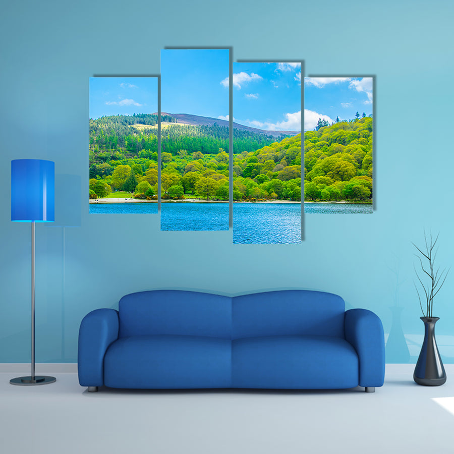 Aerial view of the upper lake in Glendalough, Ireland multi panel canvas wall art