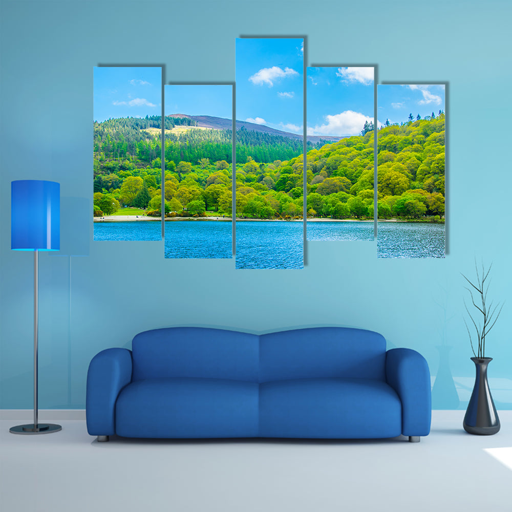 Aerial view of the upper lake in Glendalough, Ireland multi panel canvas wall art