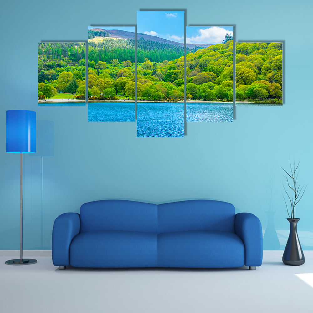 Aerial view of the upper lake in Glendalough, Ireland multi panel canvas wall art