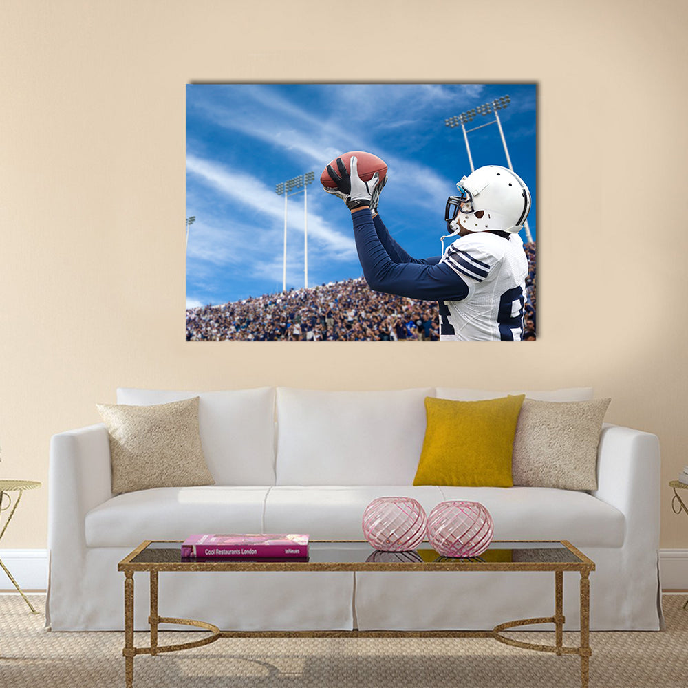 Football Player catching a touchdown pass Multi panel canvas wall art