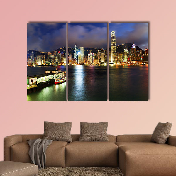 Hong Kong Harbor at Night from Kowloon Star Ferry Reflection