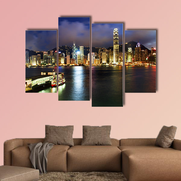 Hong Kong Harbor at Night from Kowloon Star Ferry Reflection