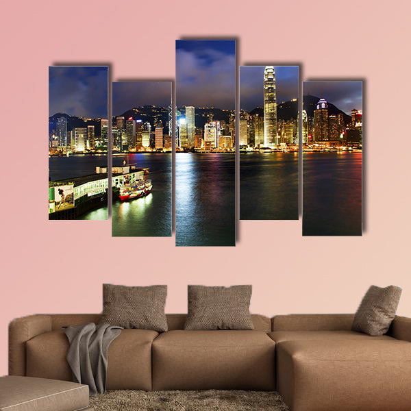 Hong Kong Harbor at Night from Kowloon Star Ferry Reflection