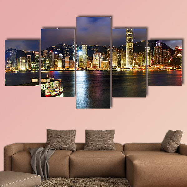 Hong Kong Harbor at Night from Kowloon Star Ferry Reflection