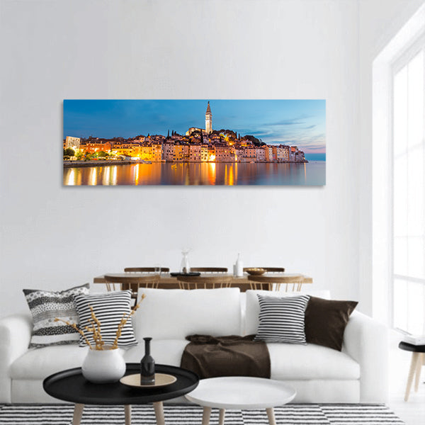 Colorful sunset of Rovinj town panoramic canvas wall art