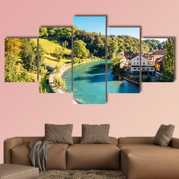 Bern old town with river in Switzerland multi panel canvas wall art