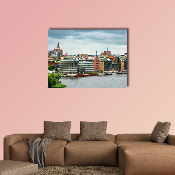 View to the port and city Rostock, Germany multi panel canvas wall art