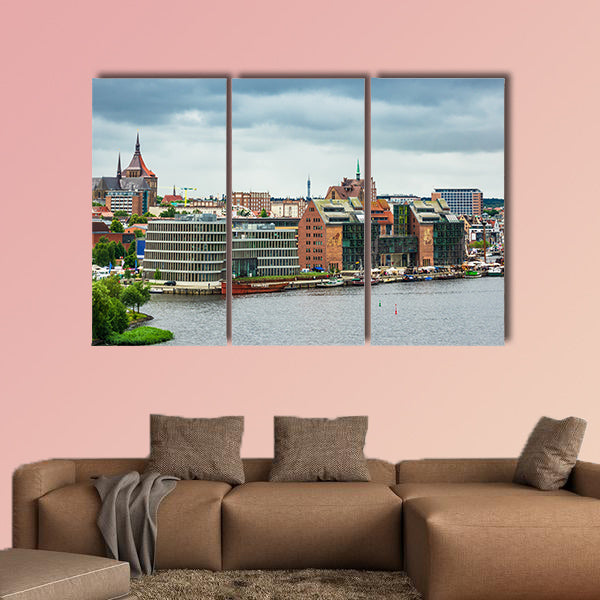 View to the port and city Rostock, Germany multi panel canvas wall art