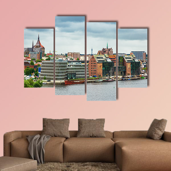 View to the port and city Rostock, Germany multi panel canvas wall art