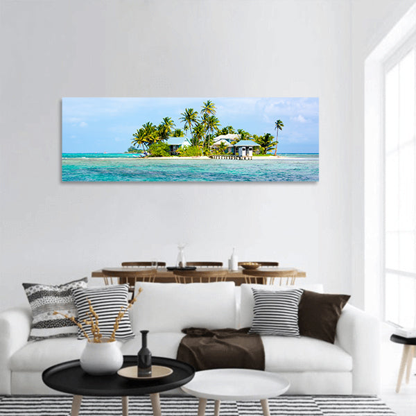 Small island in the caribbean sea panoramic canvas wall art