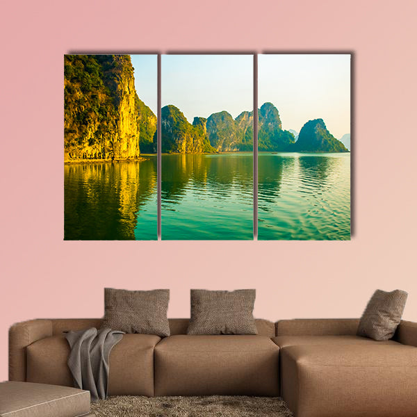 Beautiful sunset at Halong Bay in Vietnam Multi panel canvas wall art