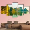 Beautiful sunset at Halong Bay in Vietnam Multi panel canvas wall art