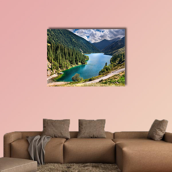 Beautiful view of high mountain Lake Kolsai in Kazakhstan, wall art