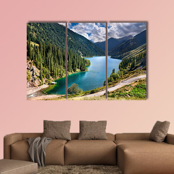Beautiful view of high mountain Lake Kolsai in Kazakhstan, wall art