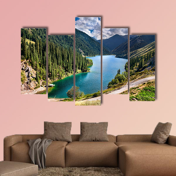 Beautiful view of high mountain Lake Kolsai in Kazakhstan, wall art