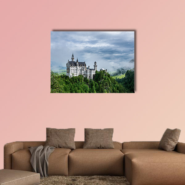 Castel called Neuschwanstein in Bavaria with clouds multi panel canvas wall art