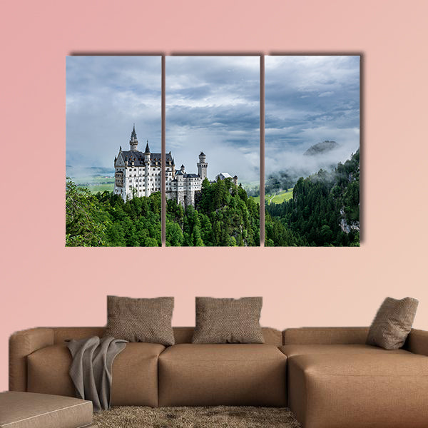 Castel called Neuschwanstein in Bavaria with clouds multi panel canvas wall art