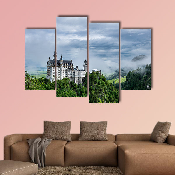 Castel called Neuschwanstein in Bavaria with clouds multi panel canvas wall art