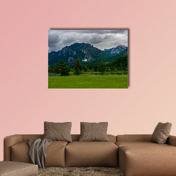 Castle Called Neuschwanstein with much trees and mountains wall art