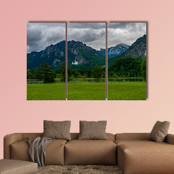 Castle Called Neuschwanstein with much trees and mountains wall art