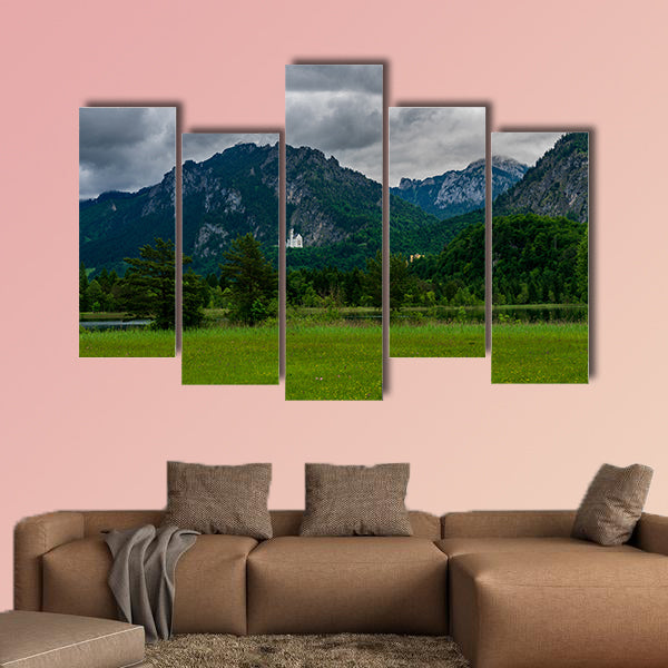 Castle Called Neuschwanstein with much trees and mountains wall art