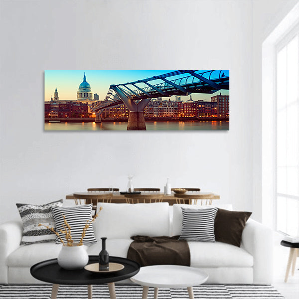 Cathedral and Millennium Bridge at night  Panoramic Canvas Wall Art