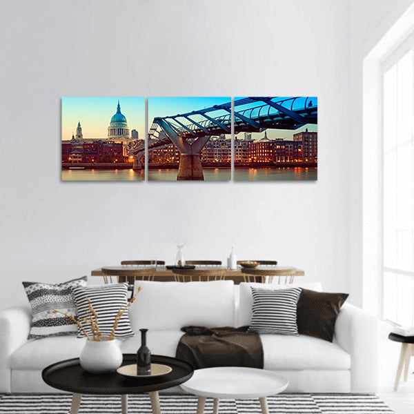 Cathedral and Millennium Bridge at night  Panoramic Canvas Wall Art