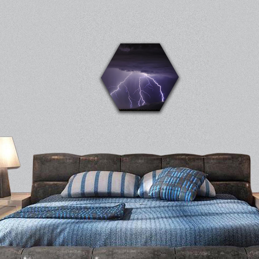Lightning in the Tucson Valley hexagonal canvas wall art