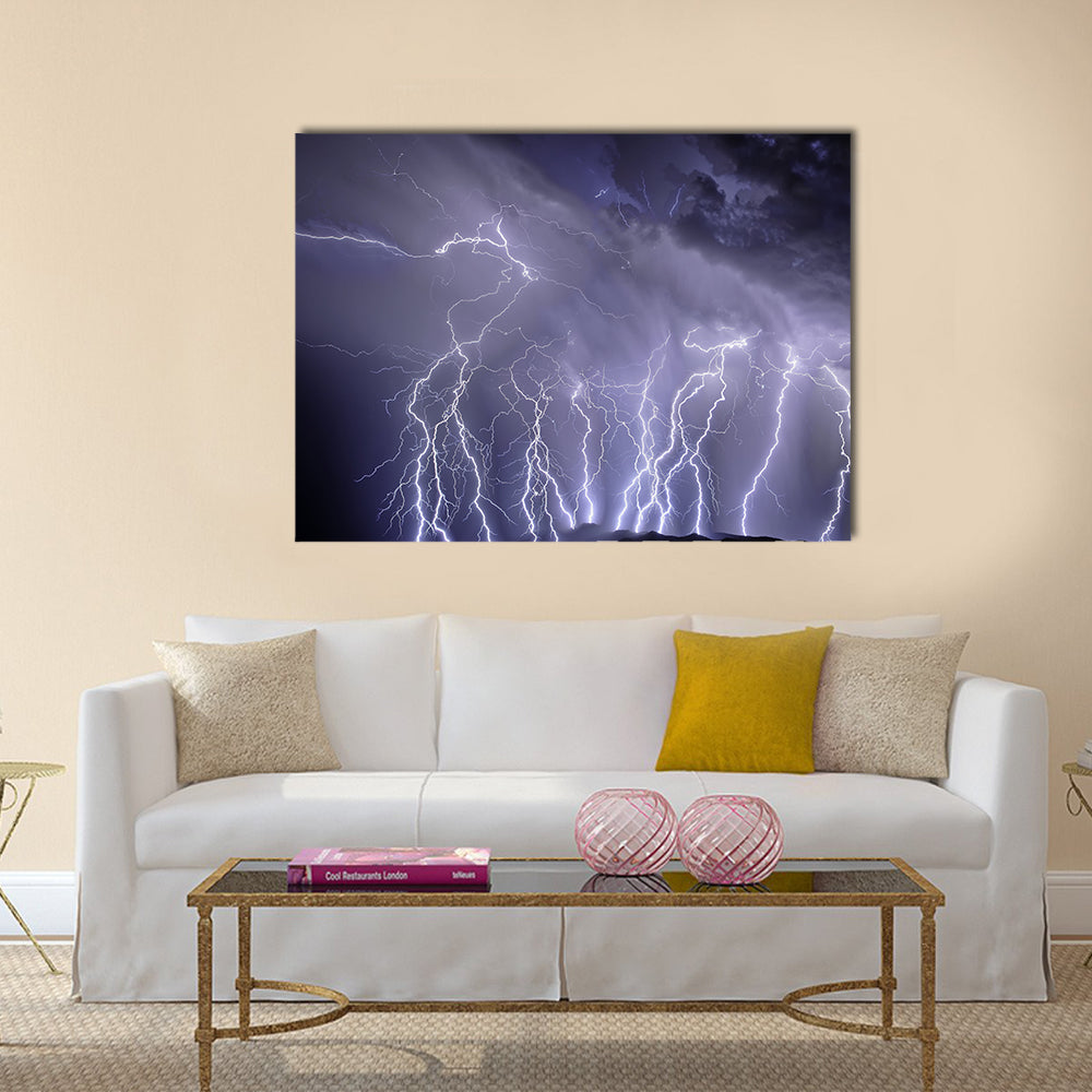 Lightning over the Rincon Mountains Multi Panel Canvas Wall Art