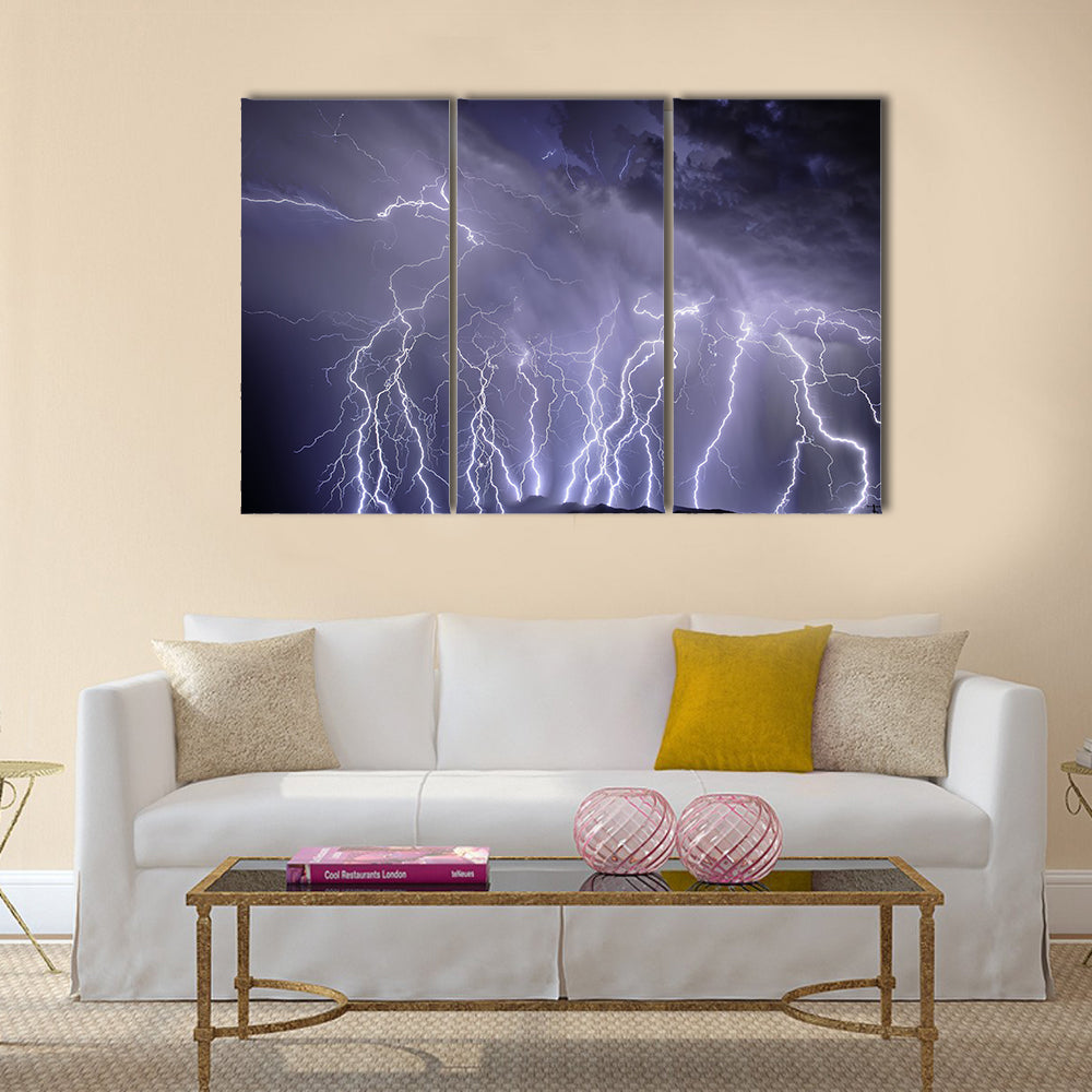 Lightning over the Rincon Mountains Multi Panel Canvas Wall Art