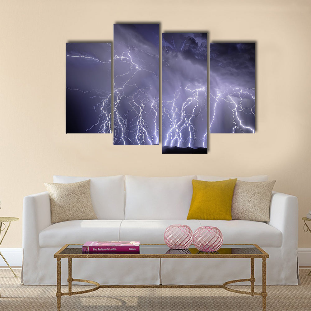 Lightning over the Rincon Mountains Multi Panel Canvas Wall Art