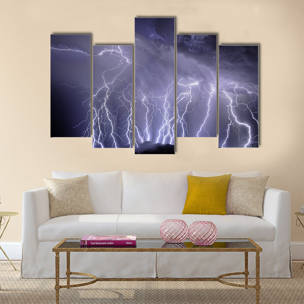 Lightning over the Rincon Mountains Multi Panel Canvas Wall Art