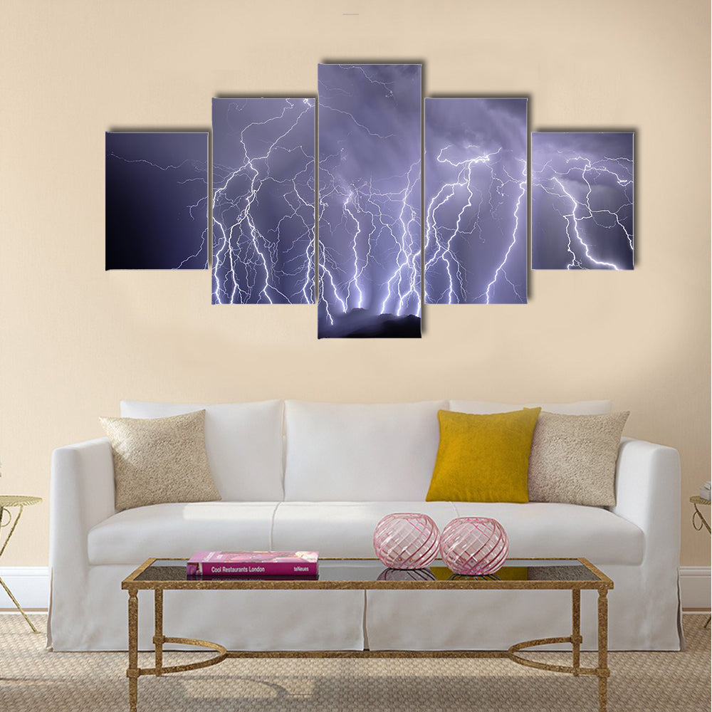 Lightning over the Rincon Mountains Multi Panel Canvas Wall Art