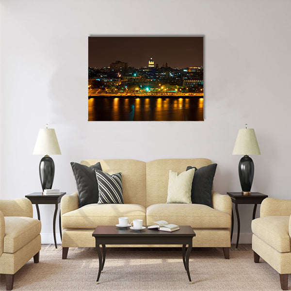 Night view of Havana with reflections Multi panel canvas wall art