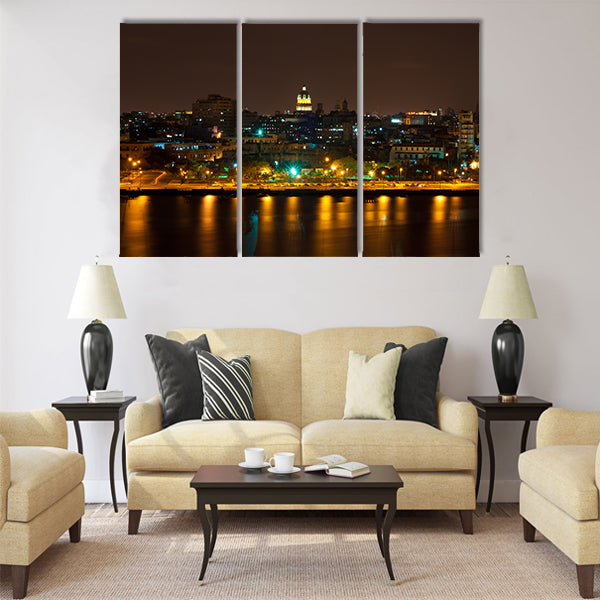 Night view of Havana with reflections Multi panel canvas wall art