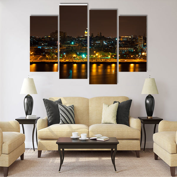 Night view of Havana with reflections Multi panel canvas wall art