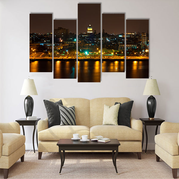 Night view of Havana with reflections Multi panel canvas wall art