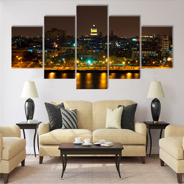 Night view of Havana with reflections Multi panel canvas wall art