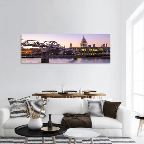 Night view of St Paul Cathedral in London, UK panoramic canvas wall art