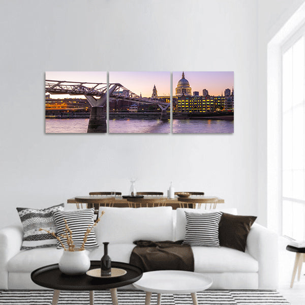 Night view of St Paul Cathedral in London, UK panoramic canvas wall art