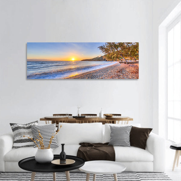 BEACH in greece with Tamarisk tree on Peloponnese coast panoramic canvas wall art