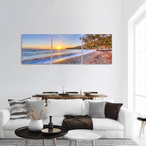 BEACH in greece with Tamarisk tree on Peloponnese coast panoramic canvas wall art