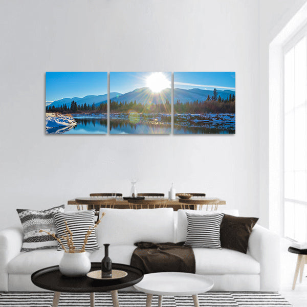 Sun reflection in water of Columbia River British Columbia panoramic canvas wall art