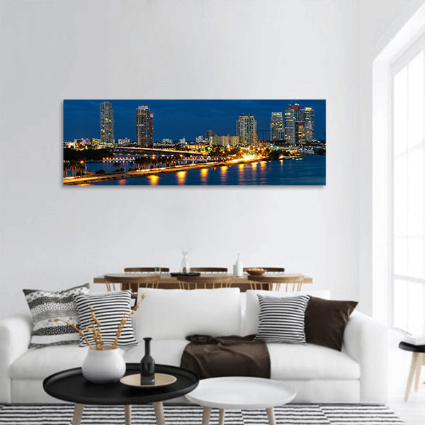 Night in Miami Florida USA panoramic canvas wall art