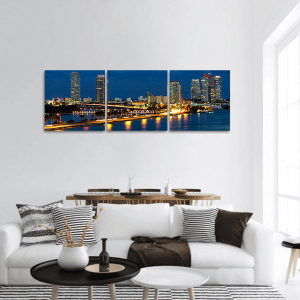 Night in Miami Florida USA panoramic canvas wall art