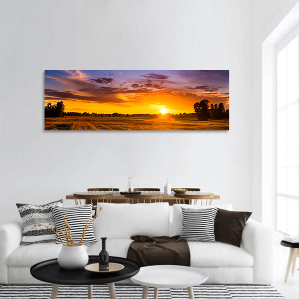 Beautiful summer sunset over fields panoramic canvas wall art