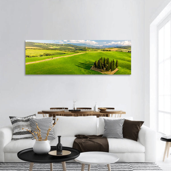 Italian cypresses near San Quirico d´Orcia Tuscany panoramic canvas wall art